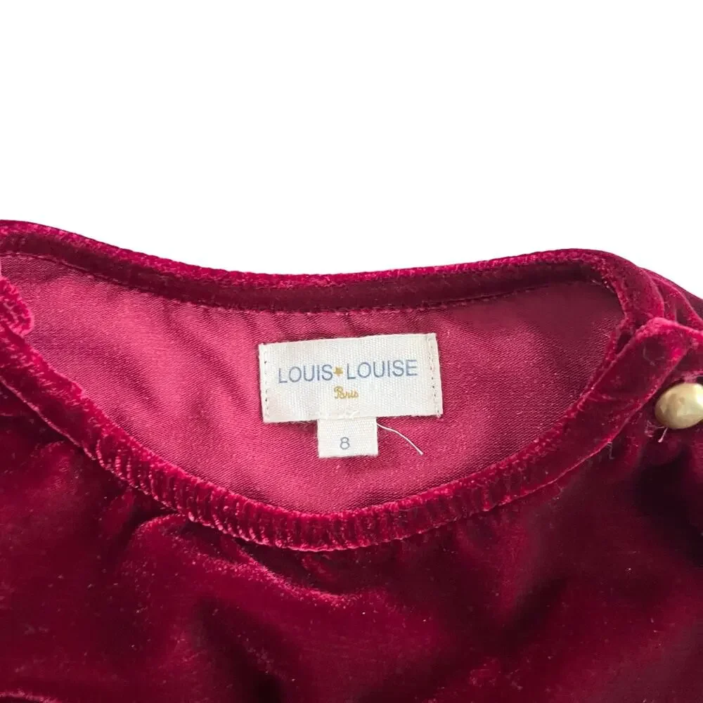 Louis Louise girls burgundy velvet long sleeve dress size 8